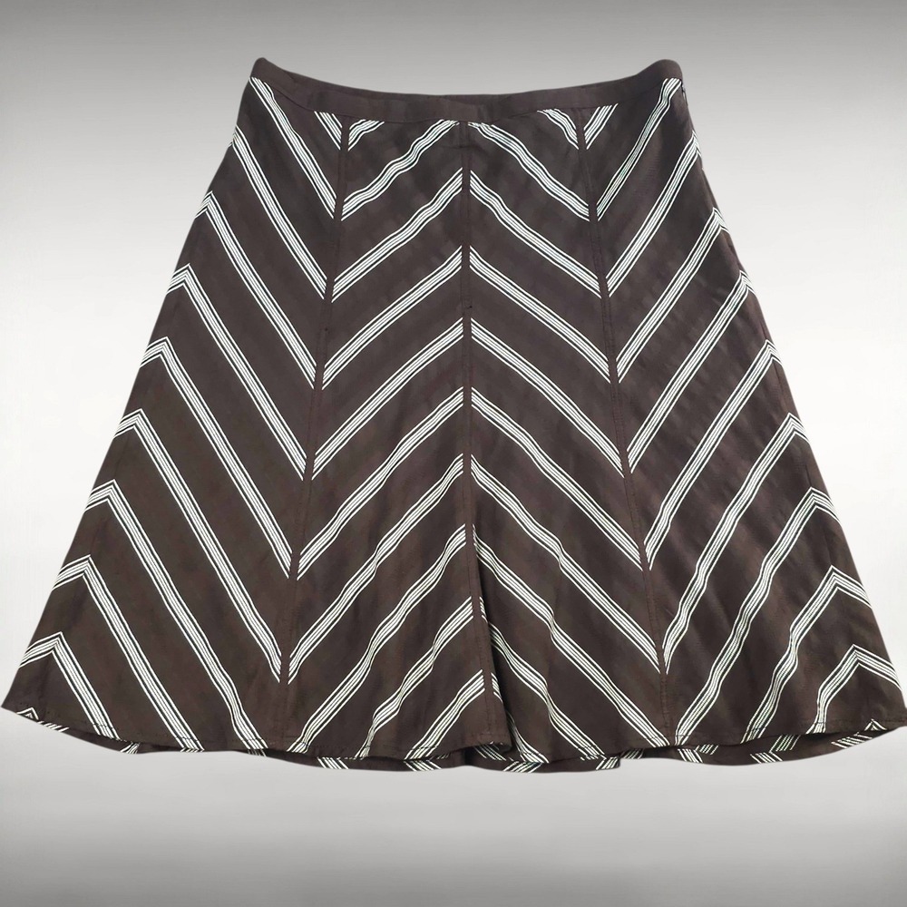 Preppy Chevron Stripe Cotton A Line Mini Skirt Brown Cream Geometric Womens 4 - Picture 2 of 7